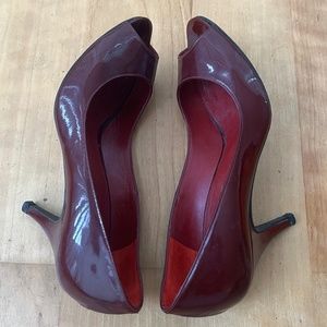 Magrit patent leather peep toe pumps